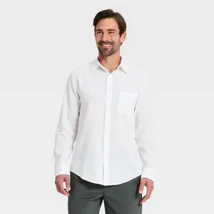 Men's Long Sleeve Linen Blend Button-Up Shirt - Goodfellow & Co