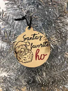 Santa's favorite ho + ornament + Christmas + Decoration + engraved + snarky + inappropriate + Santa + Xmas + holiday + wood ornament + handmade + hand made + small business
