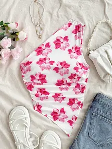 Casual One-Shoulder Sleeveless Floral Vacation Style Top, Women's Summer Fashion, Comfortable and Stylish, Perfect for Beach and Travel