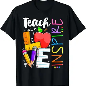 Cute Teach Love And Inspire Men Women Teacher T-Shirt streetwear dtf printing