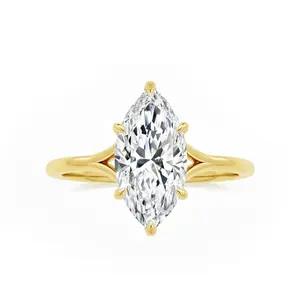 Luxury Marquise Crystal Ring for Women, Golden Plated Solitaire Engagement Ring with Split Band, Dainty Bridal Promise Anniversary Jewelry Gift