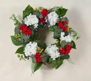 24" Geranium, Hydrangea,and Berry Wreath by Valerie
