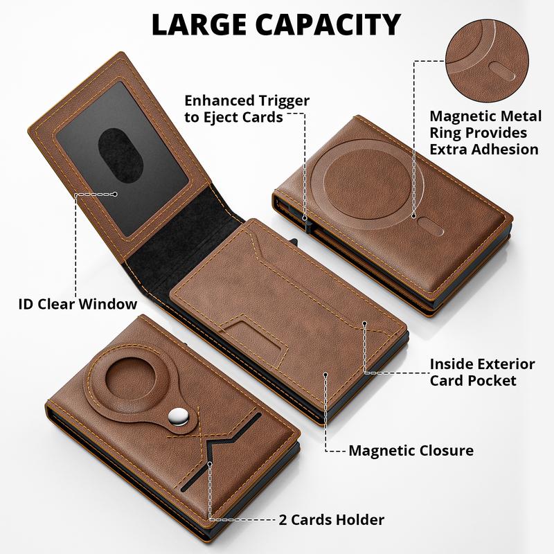 Mens Wallet Card Holder - Smart Leather Magnetic Wallet for Men, Pop Up Card Case, RFID Blocking, Slim, Minimalist, Front Pocket, 6-12 Card Capacity