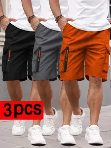 Men’s New Cargo Shorts 3-Pack — Summer Loose-Fit Casual Knee-Length Shorts with Zippered Pockets for Outdoor Sports Plain Menswear