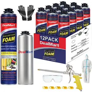Spray Foam Insulation Kit (12 x 26.5 oz./240 Bd ft), Closed Cell Wide DIY Spray Foam, Self-expanding Adhesive Insulation, Includes Gun & Cleaner, for Garage Doors, Attics & Walls, 12-Pack