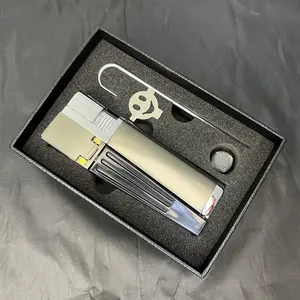 (Gas Not Included) Refillable Folding Adjustable Flame Lighter - Multifunctional Lighter for Men, Metal Design with Gift Box, Refill Hook and Replacement Filter - Fashionable Gift for Halloween, Christmas, Valentine's Day