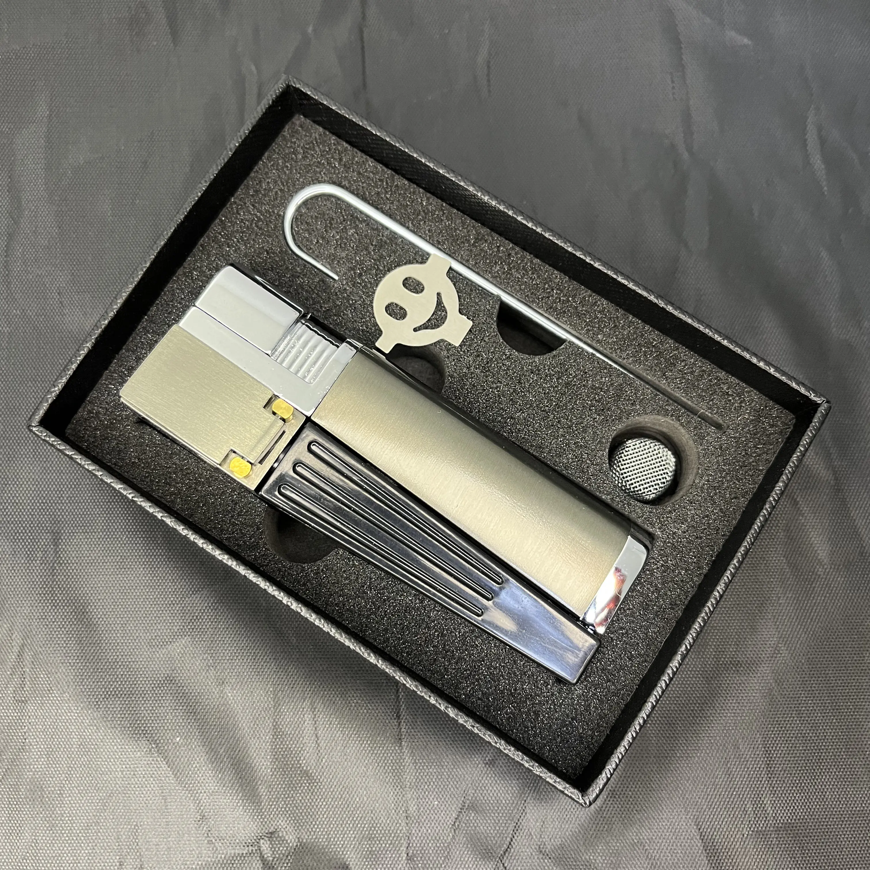 (Gas Not Included) Refillable Folding Adjustable Flame Lighter - Multifunctional Lighter for Men, Metal Design with Gift Box, Refill Hook and Replacement Filter - Fashionable Gift for Halloween, Christmas, Valentine's Day