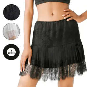 Women's Pleated A-Line Skirt,Y2k Lace Mini Skirt Women Low Rise Pleated RuffleTiered Half Slip Elastic Waist Flowy Mesh Sexy ShortUnderskirt faldas para mujer,skirts for women,skirt outfits winter,black skirt Boho High Shorts