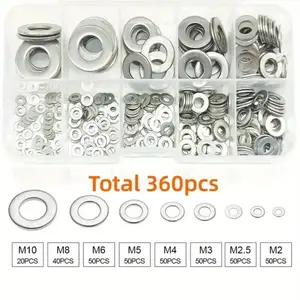 360Pcs Stainless Steel Flat Washer Assortment Set M2-M12, Heavy Duty Stainless Steel Plain Washers with Storage Box, Hardware Lock Washer Assortment Kit, Ideal for Household DIY, Industrial Repair, Kitchen Decoration & Outdoor Maintenance.