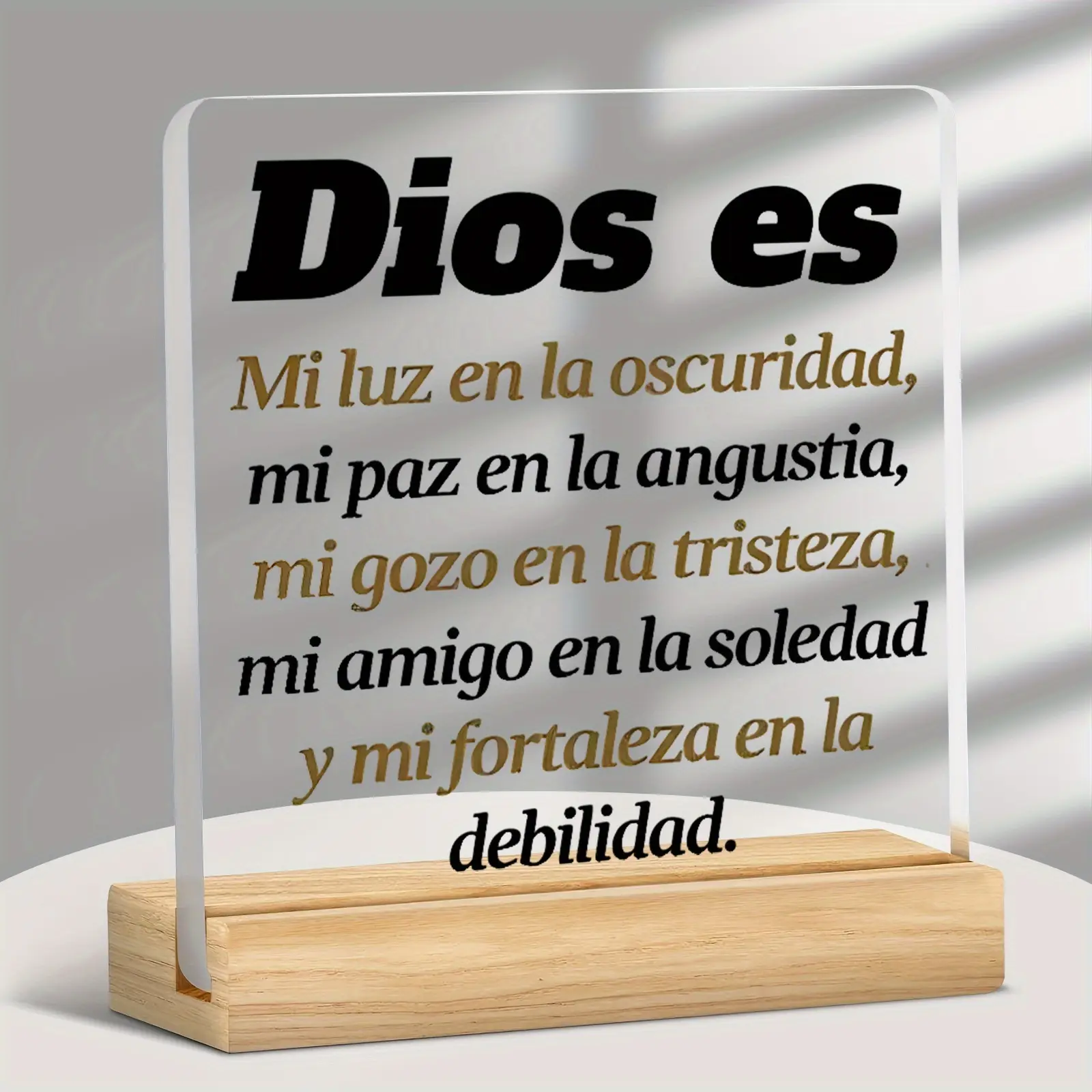 Crystal Wooden Stand with Spanish Bible Verse, Religious Gift for Christmas, Birthday, Baptism, Inspirational Home Decor