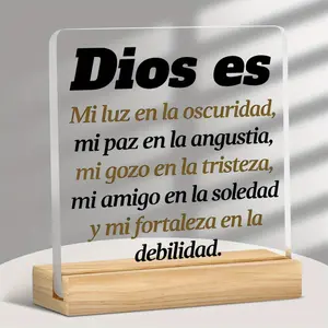Crystal Wooden Stand with Spanish Bible Verse, Religious Gift for Christmas, Birthday, Baptism, Inspirational Home Decor