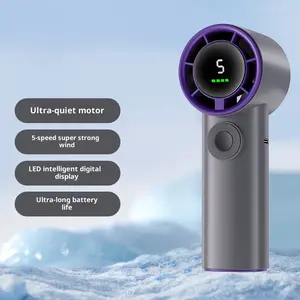Rechargeable Mini Handheld Fan Portable Airflow Cooler Digital Display USB Handheld Fan 2400mAh（1200mAh*2）