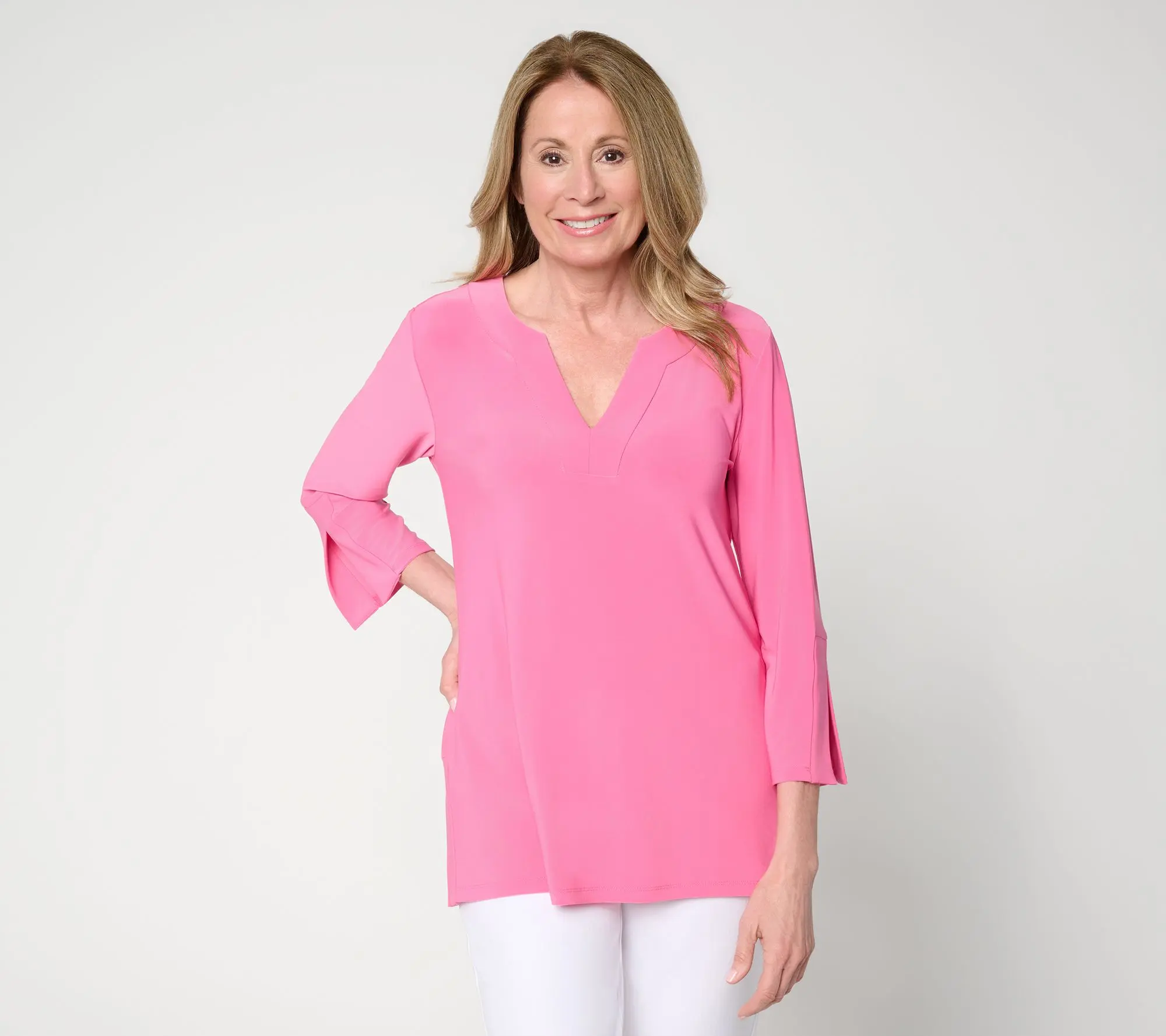 Dennis Basso Petite Italia Knit Print & Solid Tunic Top