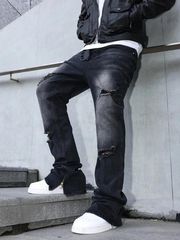 Novo Style  Men's Casual Distressed Zip Ankle Denim Jeans Men S Black Ripped Jeans Ripped Jeans For Men