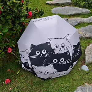 Cute Cat Pattern Folding Umbrella, Japanese Cartoon Animal Emoji Design, Extra Large Rain Umbrella for Two People, Student Umbrella with UV Protection, Windproof Travel Umbrella Unisex Gift