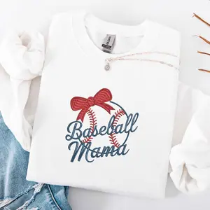 Embroidered Baseball Mama Sweatshirt, Baseball Mom Shirt, Mothers Day Gift for Mom, Sports Mom Crewneck, Cute Baseball Mama Pullover