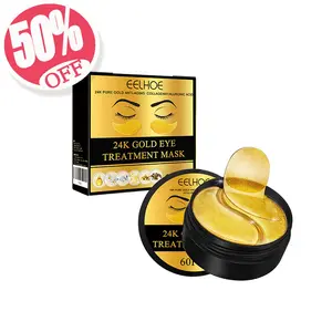 24K Gold Moisturizing Eye Mask - 60pcs Set with Hydrogel Technology, Triple Collagen Matrix, 24K Bio-available Gold Delivery System, Alcohol Free, Unisex - Hyaluronic Skincare Brightening