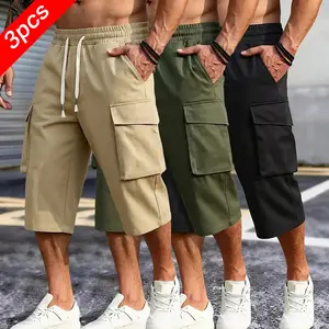 3-pack men’s lightweight outdoor cargo shorts with a drawstring waist and cargo pockets—perfect for camping and hiking. Casual style, beige Menswear tiktokshopspringglowup,summervibes