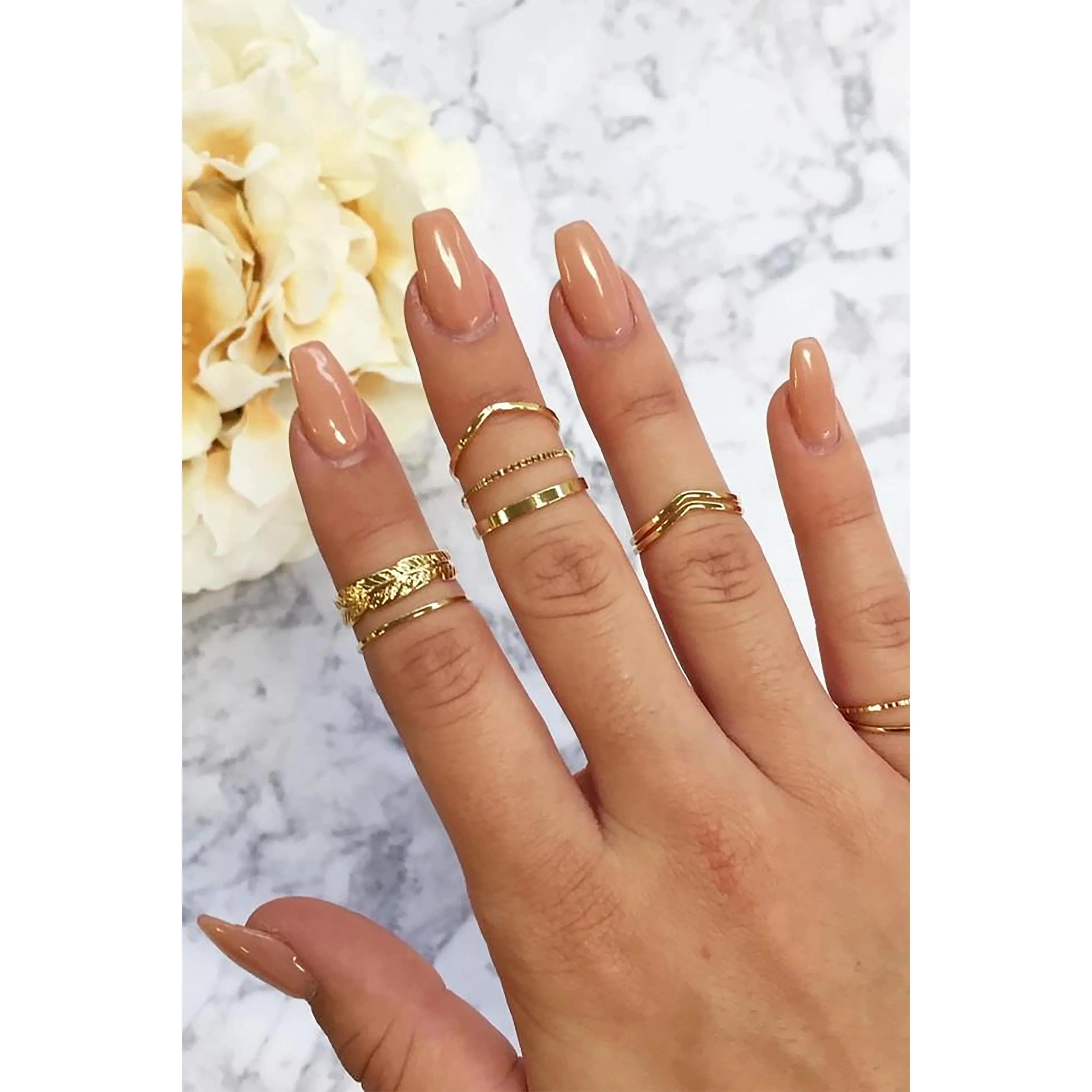Tea Leaf Ring Set - Gold Tea Leaf Ring Set - Gold