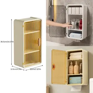 Wall-Mounted Acrylic Storage Box with Flip Cover, Large Capacity, No Drilling Required, Transparent Design, Bathroom Storage Organizer