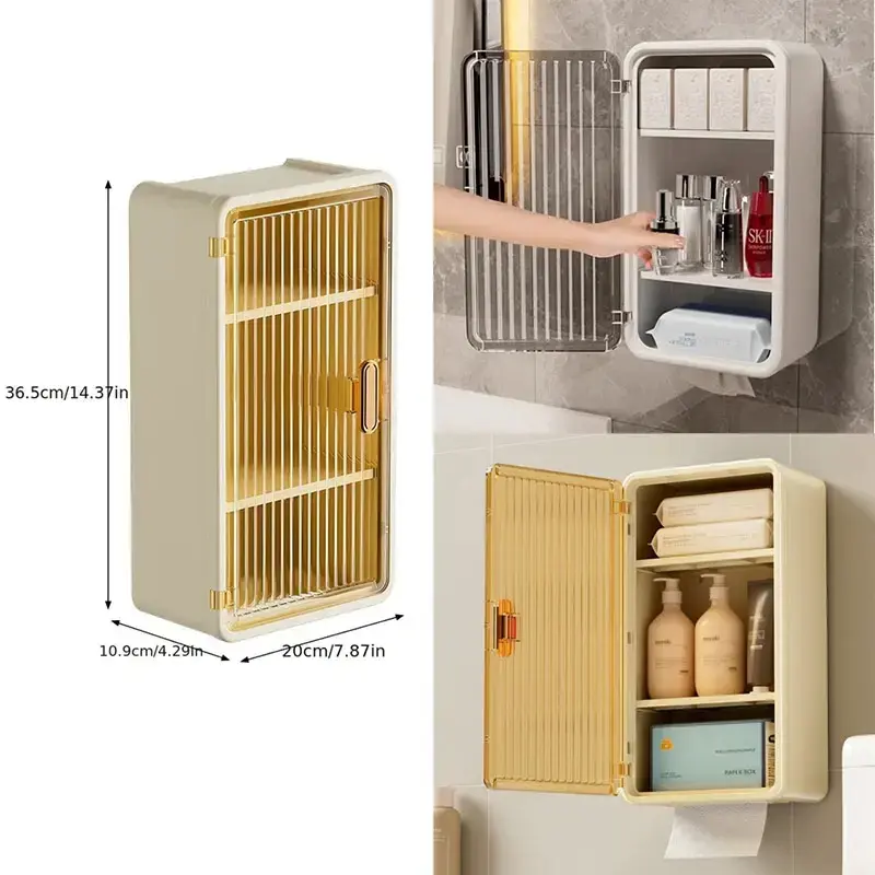 Wall-Mounted Acrylic Storage Box with Flip Cover, Large Capacity, No Drilling Required, Transparent Design, Bathroom Storage Organizer, Toothbrush Storage, Bathroom Accessory