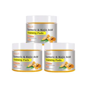 Hllozzi Turmeric & Kojic Acid Cleansing Pads 3-Pack (60 Pads x 3) – Brightening, Hydrating, Gentle Exfoliation with Vitamin C, B5, Aloe Vera