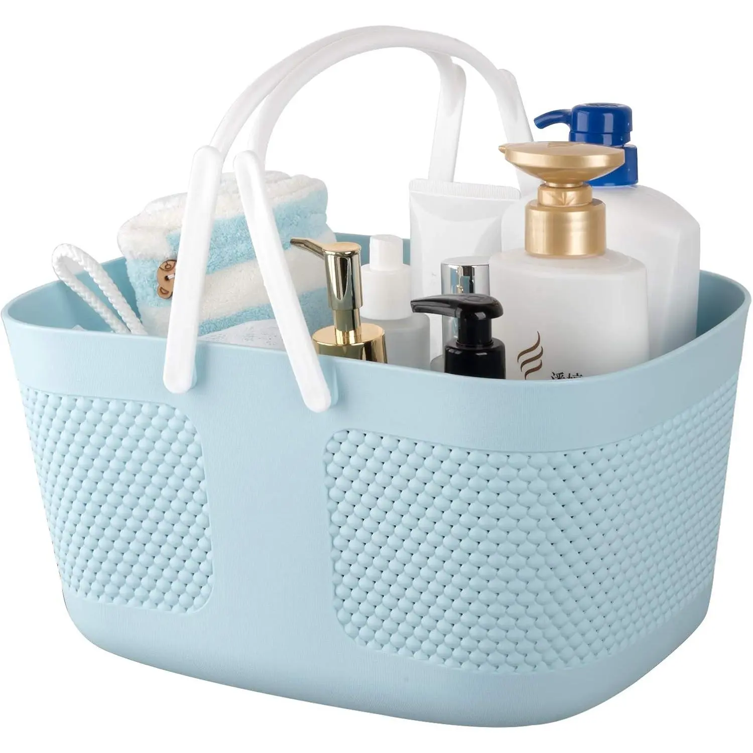 Durable Thick Plastic Shower Basket Organizer - Portable Large-Capacity Home Storage Bucket Organizer with Handle, Drainage Function, Ideal for Bathrooms, Camping, College Students