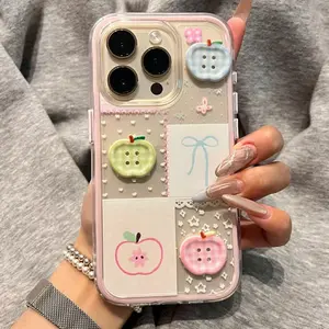2-in-1 airbag shell Shockproof with colorful stitching, apple bow, three-dimensional button Protective Decorative smartphone protector phone case Cover Phone Guard for iPhone 11 12 13 14 15 16 pro max