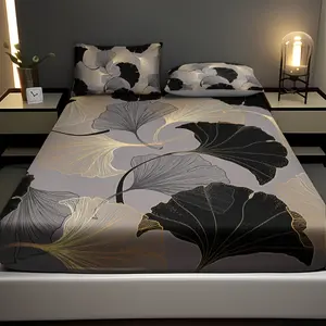 3pcs Bed Sheet Set (1 Fitted Sheet + 2 Pillowcases, Excluding Pillow Inserts), High-Definition Printed Ginkgo Leaf Pattern for Home And Dorm Use summervibes