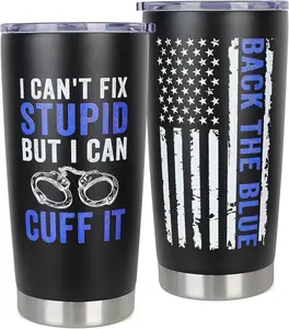 20oz Stylish Portable Engraved Stainless Steel Tumbler, Coffee Cup for Indoor Use - Law Enforcement Gifts for Men, Ideal for Academy Graduation