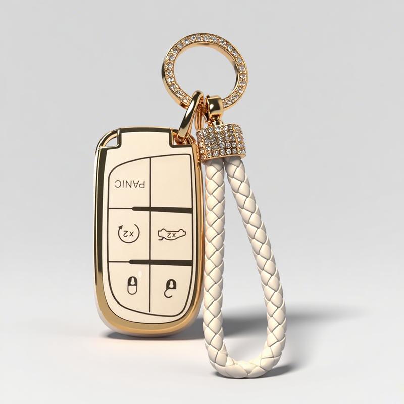 Key Fob Cover with Keychain for Dodge Jeep Charger Durango Challenger Journey Dart Remote Control Key Fob Protect Shell Key Holder for Dodge Accessories 3 4 5 Buttons Protector (black White)