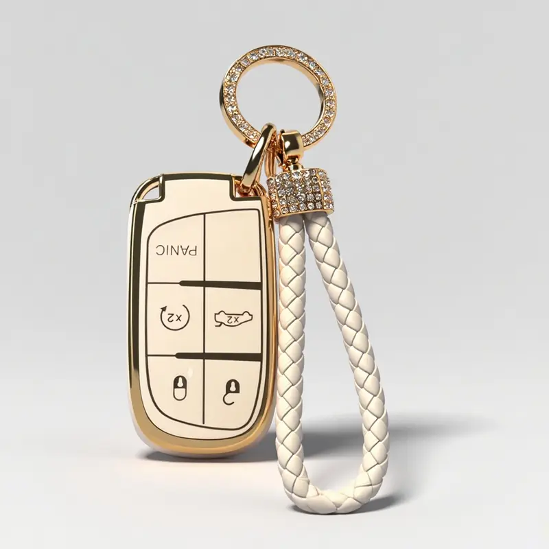 Key Fob Cover with Keychain for Dodge Jeep Charger Durango Challenger Journey Dart Remote Control Key Fob Protect Shell Key Holder for Dodge Accessories 3 4 5 Buttons Protector (black White)