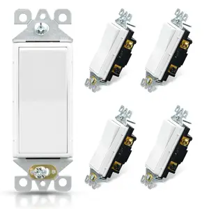 3 Way Decorative Light Switch, 15Amp 120-277 Volt AC Decorator Rocker Paddle Wall Switch Replacement, Self-Grounding, Residential & Commercial Grade, UL Listed, 5 Pack Glossy White