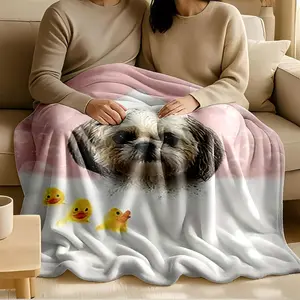 1 piece Bubbles in the bathtub with a rubber duck toy themed flannel blanket - Microfiber soft fluffy sofa blanket, suitable for beds and sofas, modern style, all-season use, digital print design, flannel weaving craft, 100% polyester material