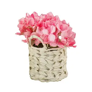 10 in. Spring Pink Hydrangea Bouquet in White Basket