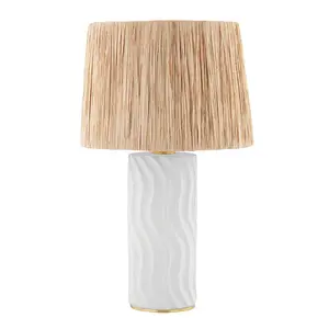 Daniella Table Lamp with Wavy Textured Base and Raffia-Wrapped Shade for Modern or Transitional Decor