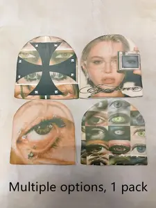 Fashion New Thin Unisex Street Graffiti Streetwear Beanie, Warm Knitted Hat, Gothic Cross-Border Style, Y2K Trend, Casual Loose-Fitting