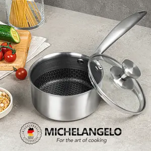 MICHELANGELO Stainless Steel Saucepan Set 1QT & 2QT, Premium Triple Ply Sauce Pan with Lid, Sauce Pot with Honeycomb Interior - 4pcs cookware