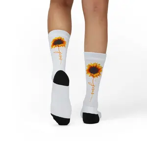 Sunflower Script Socks | Floral Crew Socks, Yellow Sunflower Design