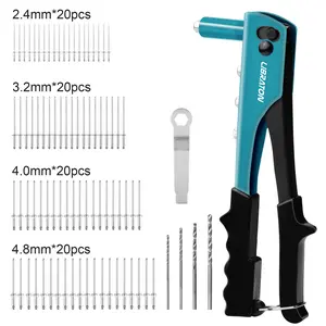 Rivet Gun, Rivet Gun Kit, Pop Rivet Gun, 80PCs Metal Rivets and 4 Drill Bits, Heavy Duty Hand Riveter, Rivet Gun Tool for Metal, Automotive, Blind Rivets 3/32" 1/8" 5/32" 3/16"
