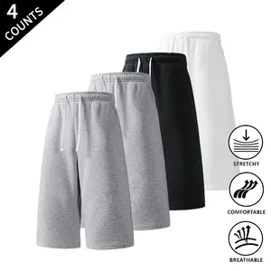 4-Pack Summer Vibes Men’s Street Style 7-Inch Long Sweat Shorts, Loose Fit, Elastic Waist, Casual Jogger Shorts