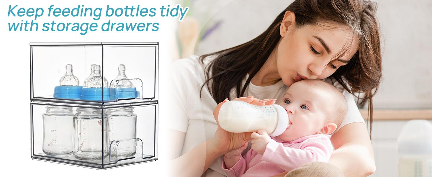 4 Pack Small Clear Stackable Storage Drawers,Acrylic Bathroom Makeup Organizer,Plastic Storage Bins For Vanity, Undersink, Kitchen Cabinets, Pantry, Home Organization