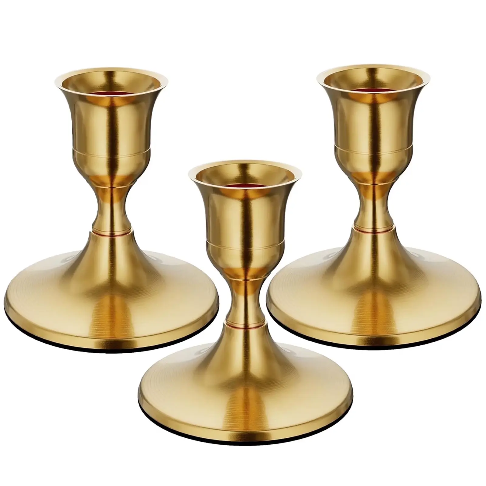 3 Pcs Durable Rustic Gold Metal Taper Candle Holders - Tapered, Up to 3/4 Inch Thick Secure Vintage Candelabra for Indoor Home Decor, Wedding Dining Use, Decorative, Indoors