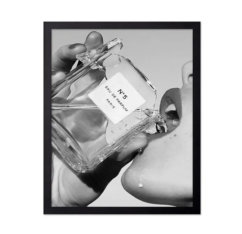 Drinking Perfume Print - Fashion Poster - Black and White Art - Luxury Brand Wall Design - Girly Photography Art