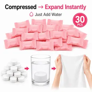 Compressed Disposable Face Towels 30 Count, Portable Single-Use Face Towels for Travel, Camping, Makeup Removal & Daily Cleansing