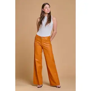 Carmen - Super Stretchy Faux Leather High Waisted Straight Leg Colored Pants Black Fashionable Women's Trousers