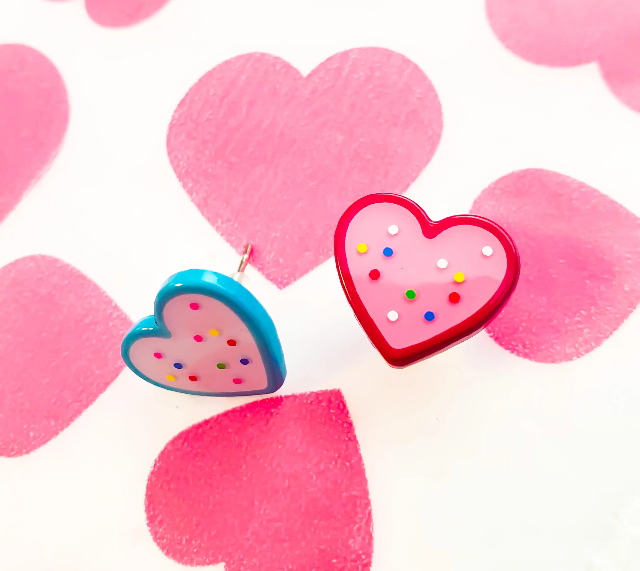 Kawaii Heart Cookies Stud Earrings | Enamel .5 Inch Heart Jewelry