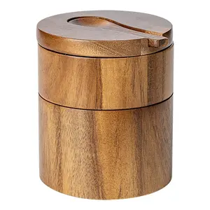 Wooden Seasoning Box with Lid & Spoon for Home Kitchen Restaurant - Organized & Fresh Seasonings Container
