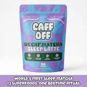 Caff Off Sleep Matcha Latte – The World’s First Matcha Nighttime Latte With Naturally Decaffeinated Ceremonial Grade Japanese Matcha & 12 Calming Supplements Including Magnesium, Ashwagandha, Reishi & Chamomile