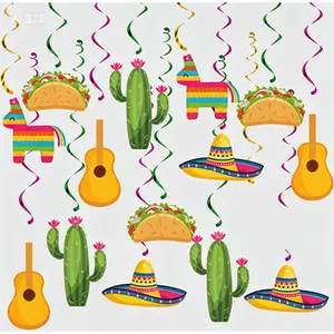 Fiesta Ceiling Swirl Decorations, Cinco De Mayo Party Supplies, Taco Tuesday Birthday Theme Decor, Mexican Themed Party Hanging Swirls for Baby Shower, Reusable Colorful Hanging Decorations
